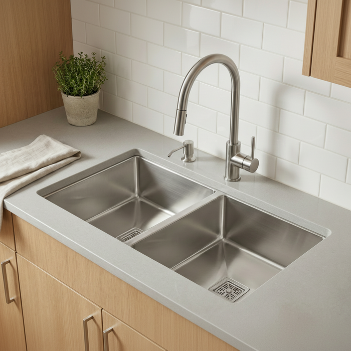 Premium SS 304 Grade Double Equal Bowl Kitchen Sink, Matte Finish, 40x20x9 In, 25 Years Warranty