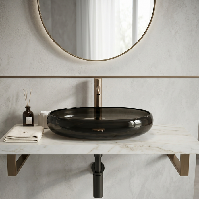 Bassino Modern Transparent Resin Wash Basin | Stylish Countertop Wash Basin for Bathroom –600x400x120 mm Black