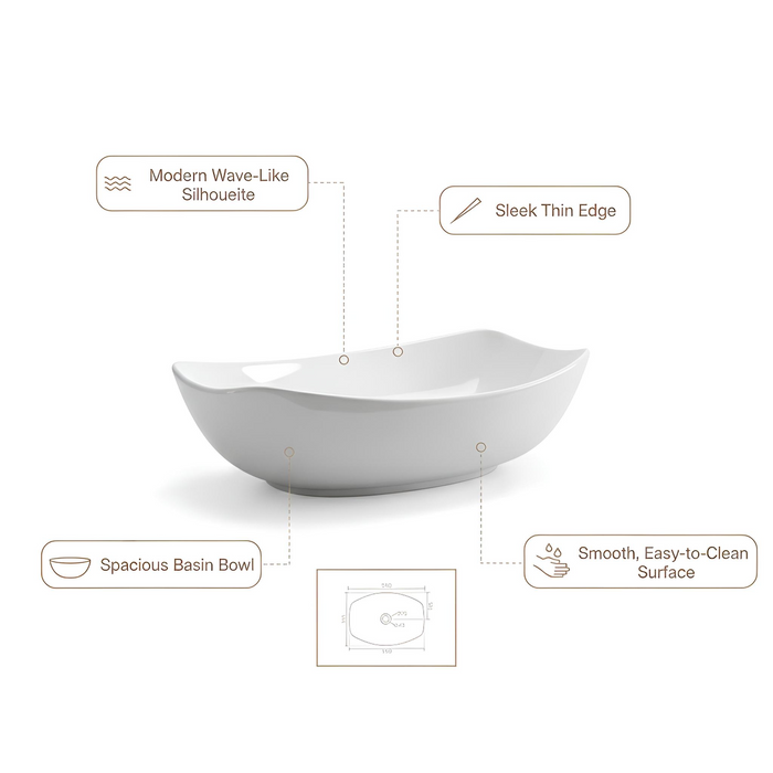 Premium Modern Ceramic White Oval Table Top Basin (OLIVIA) (550x390x150mm)