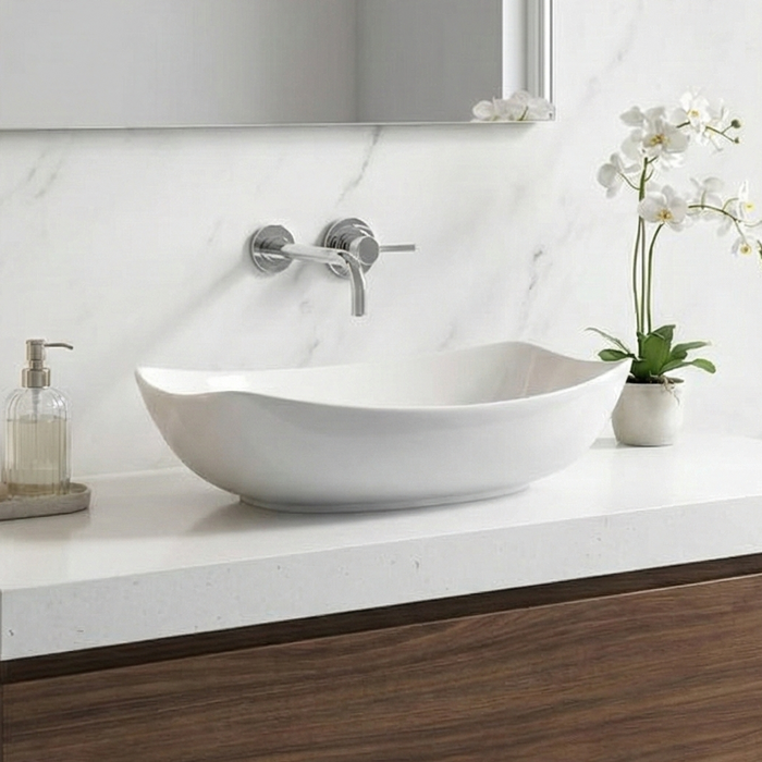 Premium Modern Ceramic White Oval Table Top Basin (OLIVIA) (550x390x150mm)