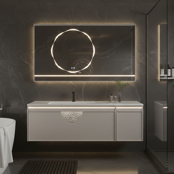 Sensor LED Bathroom Cabinet with Ceramic Basin & LED Mirror (Shelf + Defogger) 1000mm