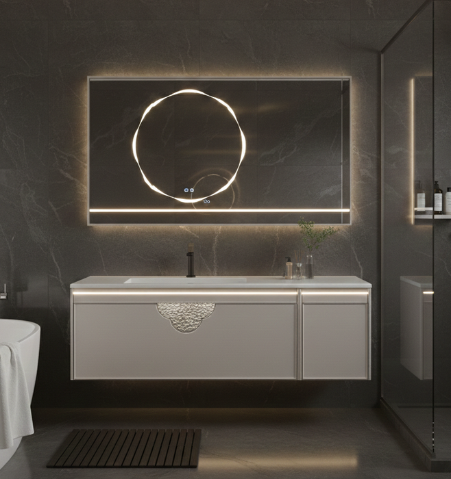 Sensor LED Bathroom Cabinet with Ceramic Basin & LED Mirror (Shelf + Defogger) 1000mm