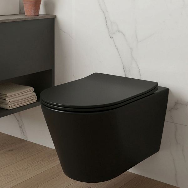 BASSINO Rimless Designer Wall-Hung Toilet Collection Black