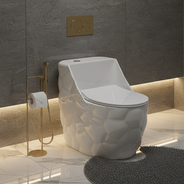 Luxury Imported One-Piece Western Toilet | Designer Floor Mounted WC | Approx. 27 × 18 × 24 Inches White