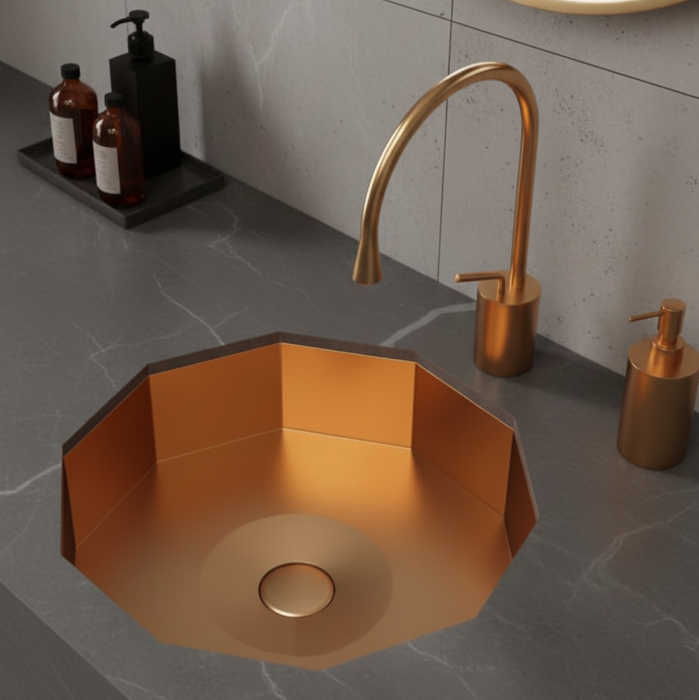 Premium Stainless Steel Decagon Rosegold Under Counter Wash Basin (18.5x18x5 In)