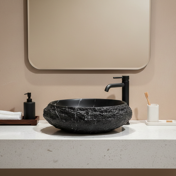 Designer Countertop Wash Basin – Matt Artificial Stone Basin | 500×380×150 mm Black