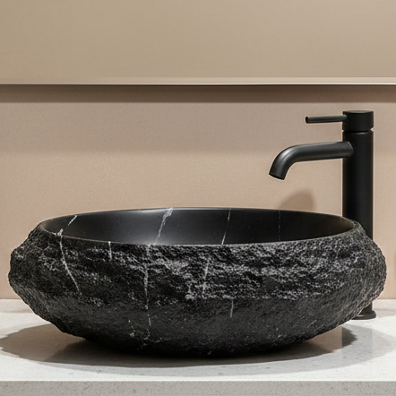 Designer Countertop Wash Basin – Matt Artificial Stone Basin | 500×380×150 mm Black