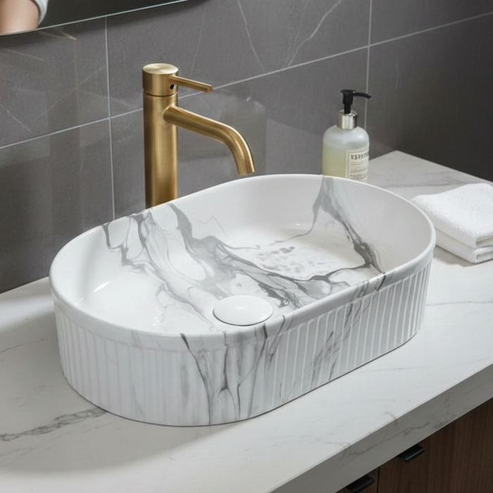 Bassino Glossy Marble Table Top Wash Basin 20 × 12.5 × 5 Inches | Luxury Imported Basin