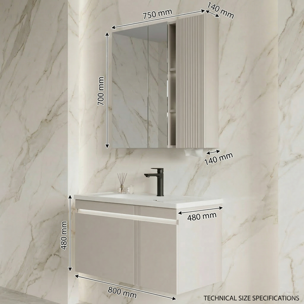 BASSINO Bathroom Vanity Cabinet Set – 32″ Plywood Vanity with Ceramic Basin & 30″ LED Mirror Cabinet