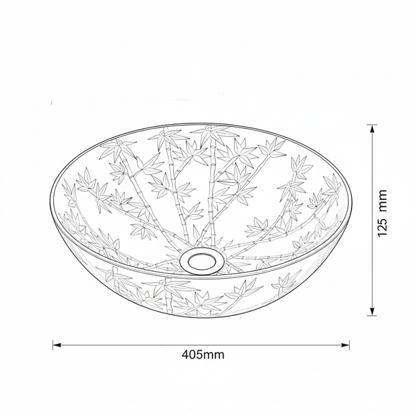Designer Round Ceramic Wash Basin (Green with Golden Edge & Bamboo Art Design-  16 x 16 x 5 In- AB605)