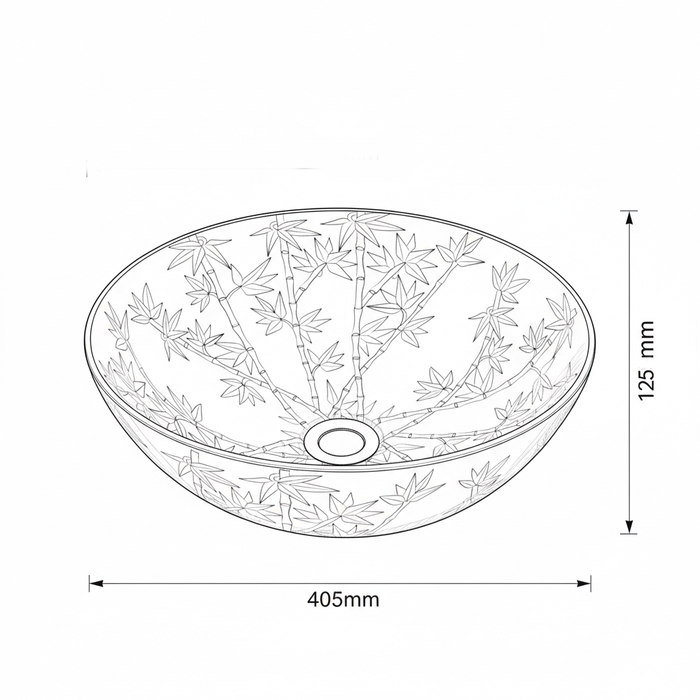 Designer Round Ceramic Wash Basin (Green with Golden Edge & Bamboo Art Design-  16 x 16 x 5 In- AB605)