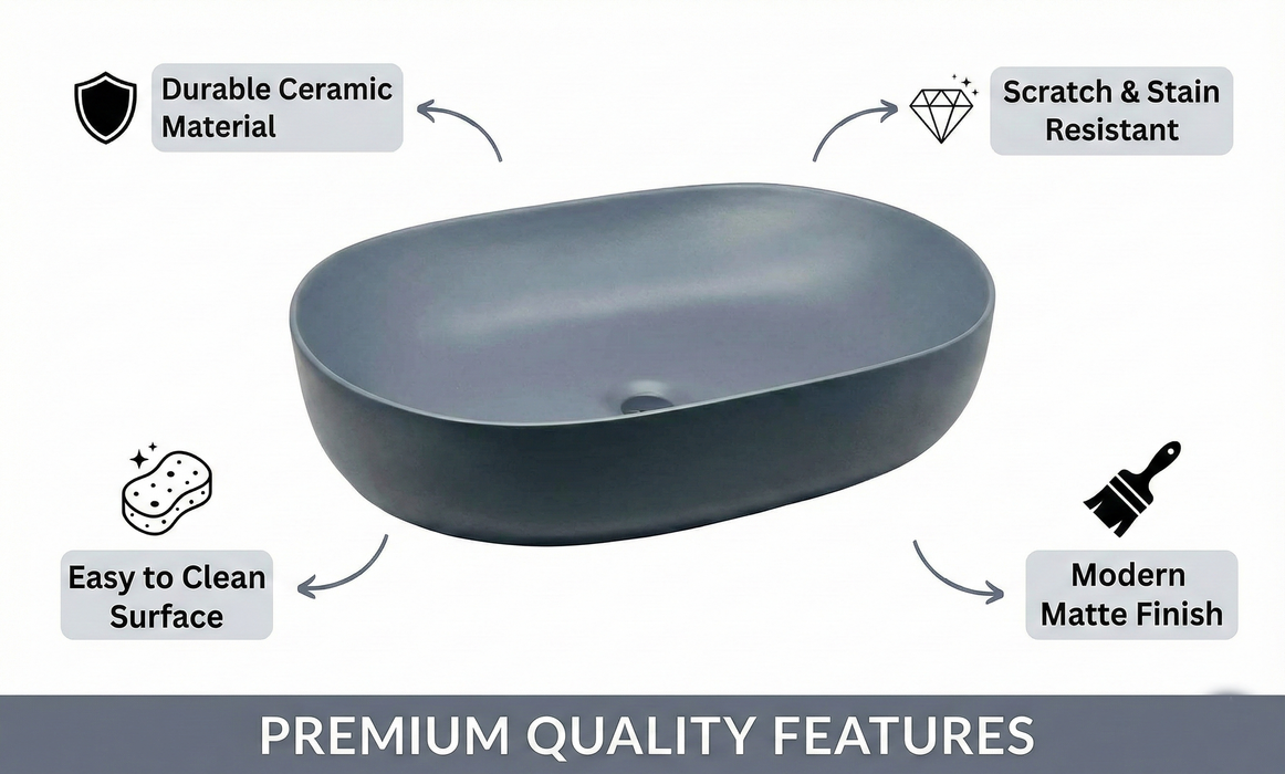 Designer Oval Countertop Wash Basin | (24" × 17" × 6" IN) Matte Finish Bathroom Sink