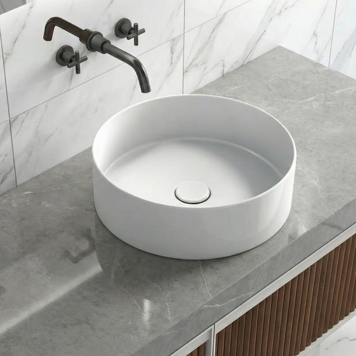 Premium Modern Ceramic White Round Table Top Basin (CIRCLE) (405x405x130mm)