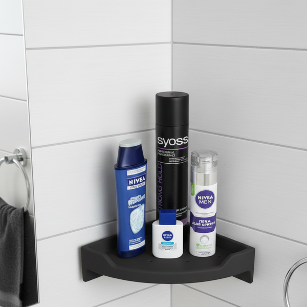 BASSINO Modern Corner Shelf 12'' x 12'' For Bathroom-Glossy Black