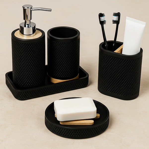 Wood accent Bathroom Accessory Set Black
