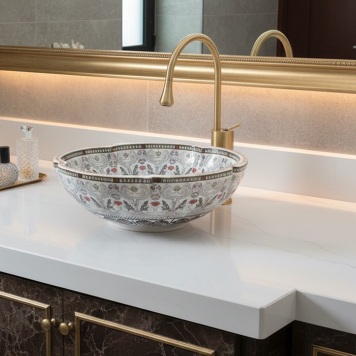 Bassino Designer Table Top Wash Basin– 16.5 × 16.5 × 6 Inches | Imported Luxury Basin