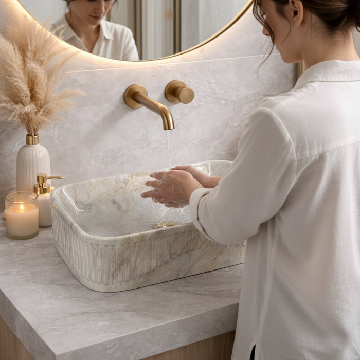 Glossy Marble Rectangular Countertop Wash Basin – (20" × 13" × 5.5 IN)