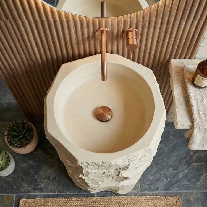 BASSINO Stone Finish Pedestal Basin – Designer Freestanding Wash Basin in Matt Ivory
