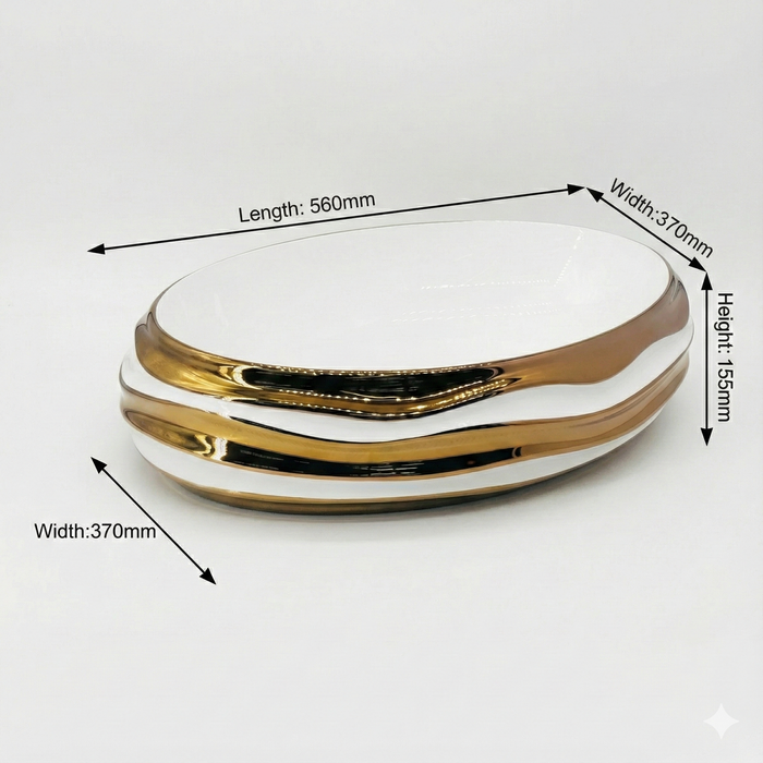 Luxury Oval Table Top Wash Basin | Glossy White Basin with Rose Gold Accents (22.05″×14.60″×6.10″ IN)