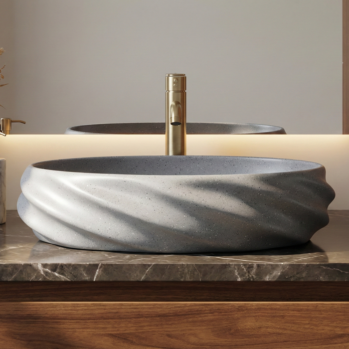Terrazzo Matt Oval Countertop contemporary Wash Basin (21″ × 13″ × 6″ IN)