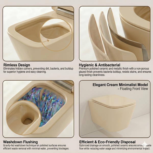 Bassino Wall Hung Toilet – Glossy Khakhi  | 20.5 x 13.5 x 14 Inches Modern WC
