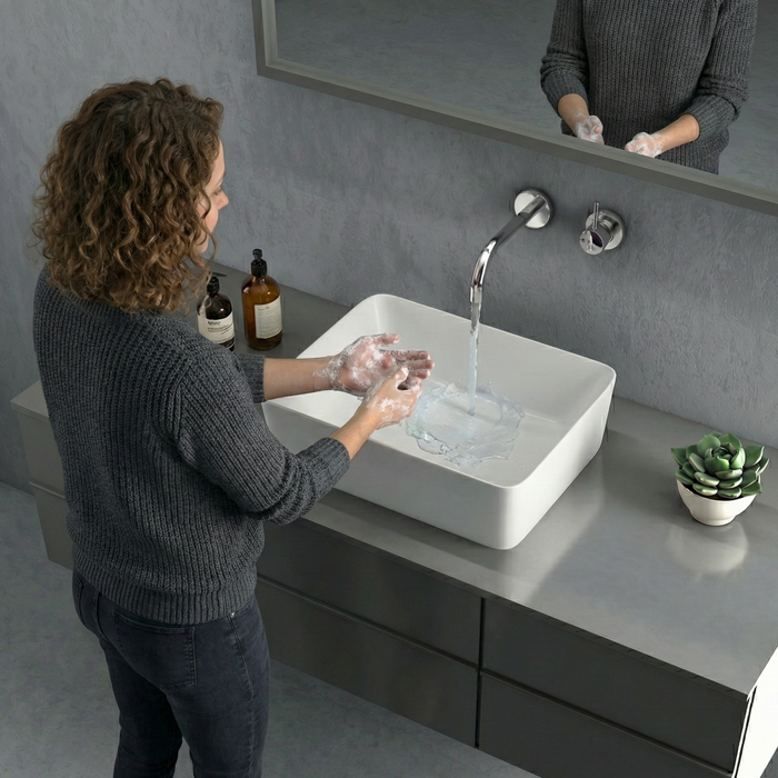 Luxury Modern Ceramic White Rectangular Table Top Basin (BOLT 16") (400x300x120mm)