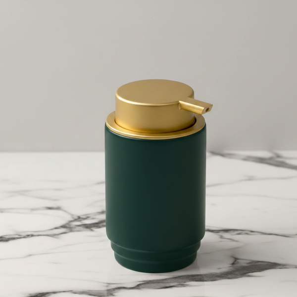 Premium Ceramic Liquid Soap Dispenser, Gold Pump Green