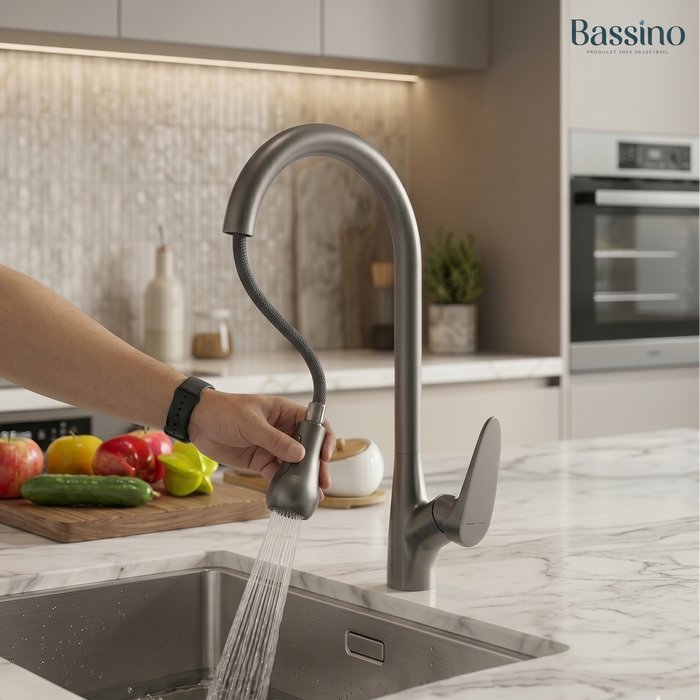 Premium 3-Function Kitchen Sink Mixer Tap – 360° Swivel | Multiple Finishes | 7-Year Warranty Gun Grey