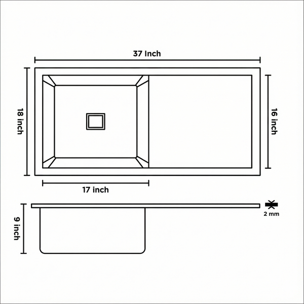 Premium SS 304 Grade Single Bowl Drain Kitchen Sink, Matte, 37x18x9 In, 25 Years Warranty