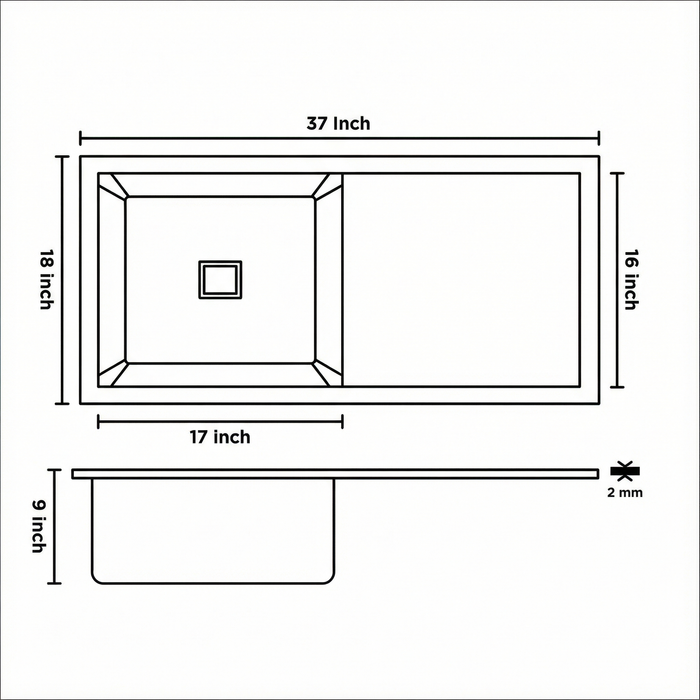 Premium SS 304 Grade Single Bowl Drain Kitchen Sink, Matte, 37x18x9 In, 25 Years Warranty