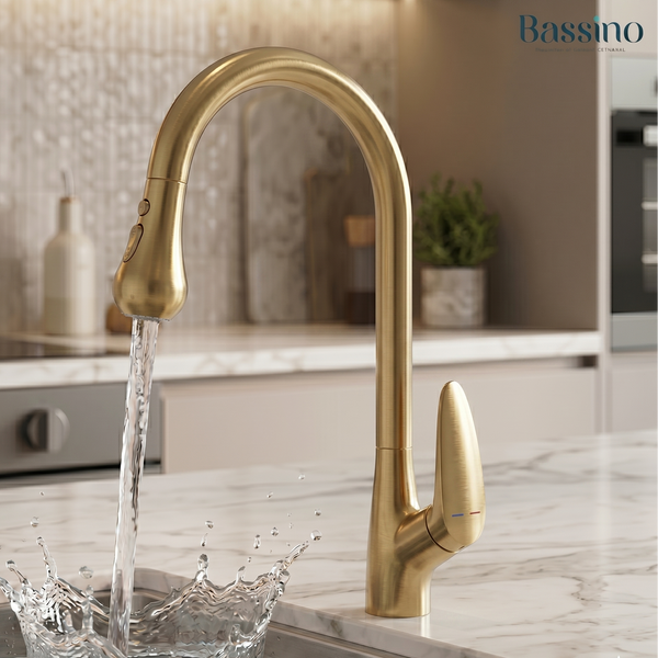 Premium 3-Function Kitchen Sink Mixer Tap – 360° Swivel | Multiple Finishes | 7-Year Warranty Brush Gold