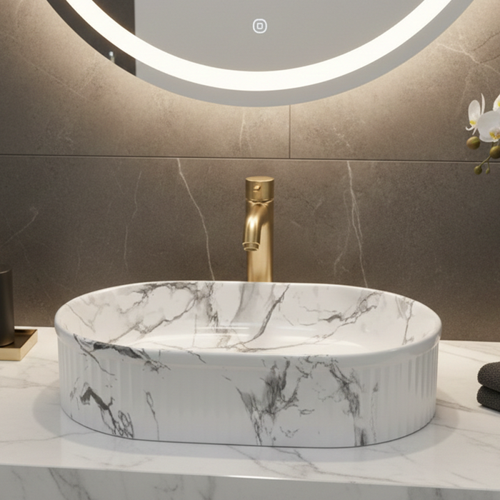 Bassino Matte Marble Table Top Wash Basin – 20 × 12.5 × 5 Inches | Imported Designer Basin