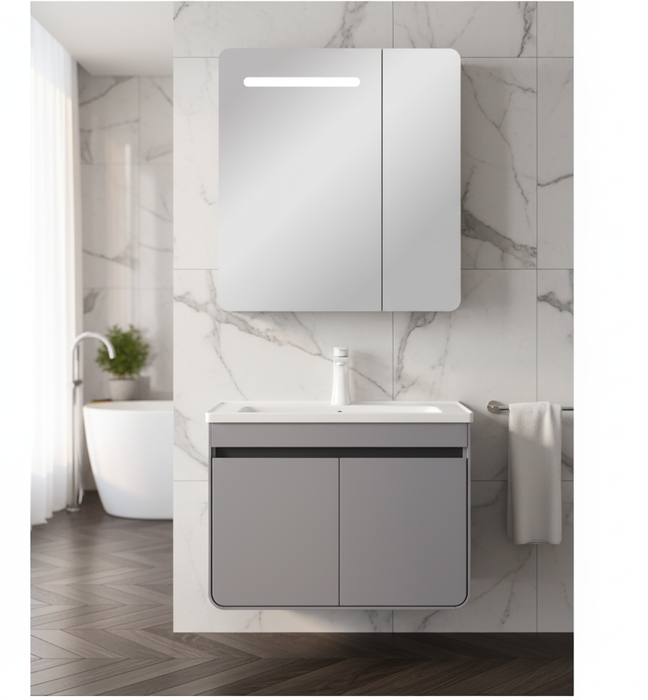 Sensor LED Bathroom Cabinet with Ceramic Basin & Dual Door Main Cabinet 600mm