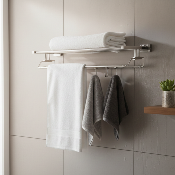 Bassino Stainless Steel Bathroom Towel Rack/Soap Stand/Soap Dish for Batroom/Bathroom Accessories (Chrome Finish) (Towel Rack) – Made in India