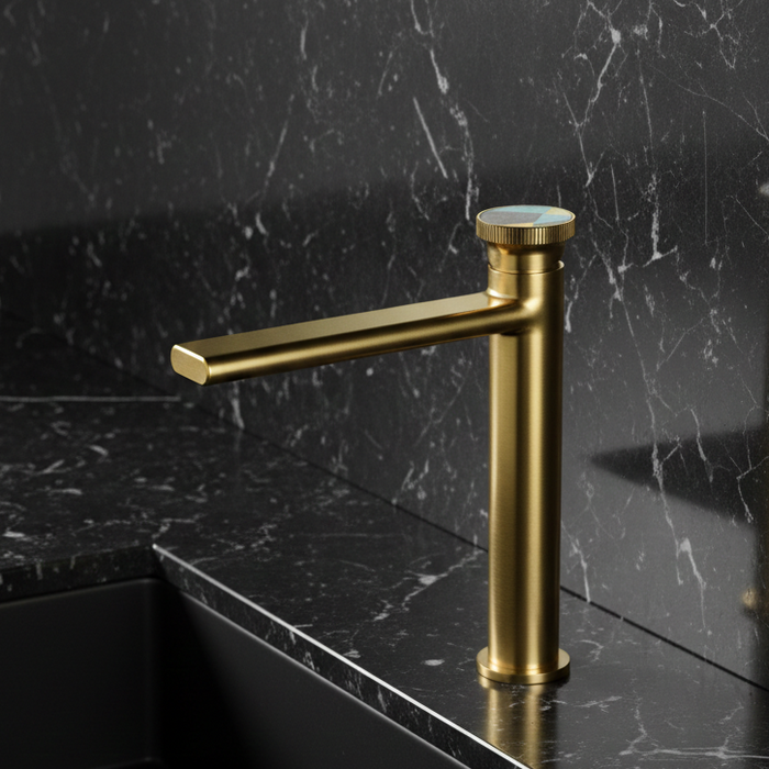 Premium Brass Tall Basin Mixer Tap, Brushed Gold Finish, Tall Size (NCGF 507) – 5 Years Warranty