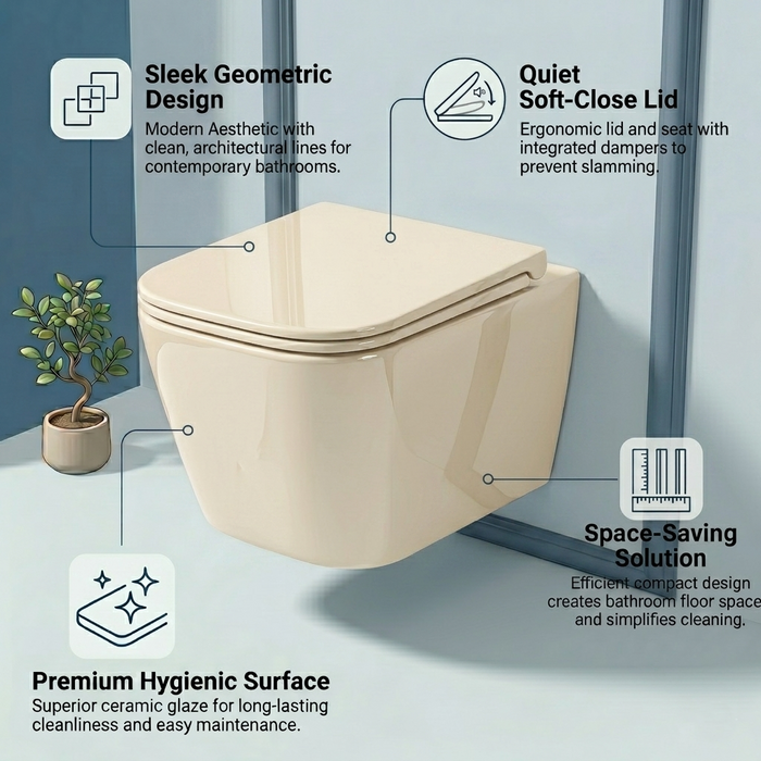 Bassino Wall Hung Toilet – Glossy Khakhi  | 20.5 x 13.5 x 14 Inches Modern WC
