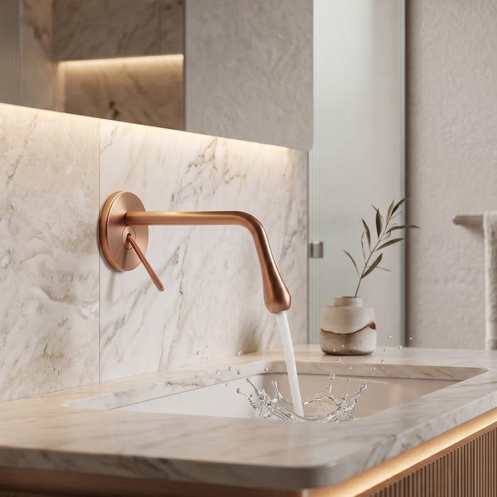 BASSINO Wall Mount Basin Mixer Tap | Brass Body | Modern faucet - 5 Years Warranty Brushed Rose Gold