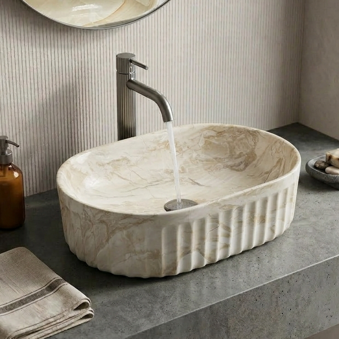 Premium Designer Table top/Counter top Wash Basin/Vessel sink (22x14x6 In) Marble9