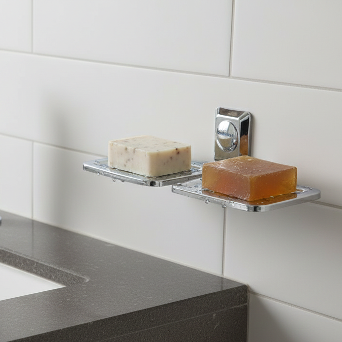 Bassino Stainless Steel Bathroom Double Soap Dish/Soap Stand/Soap Dish for Batroom/Bathroom Accessories (Chrome Finish) (Double SOAP Dish) – Made in India