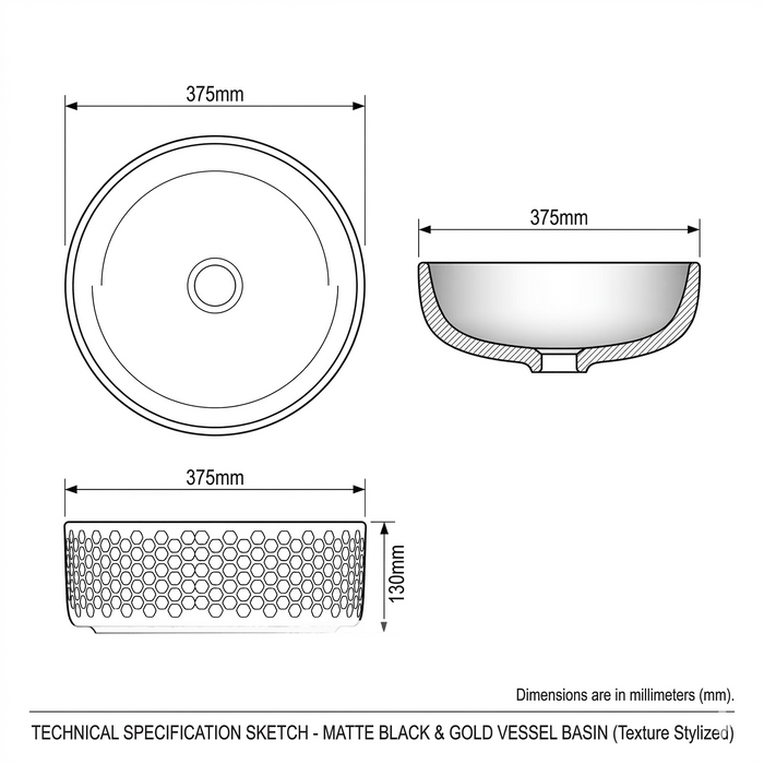 BASSINO Designer Table Top Basin – Luxury Round Countertop Wash Basin | Dual Finish Variants Gold (Size: 15″ × 15″ × 5″)