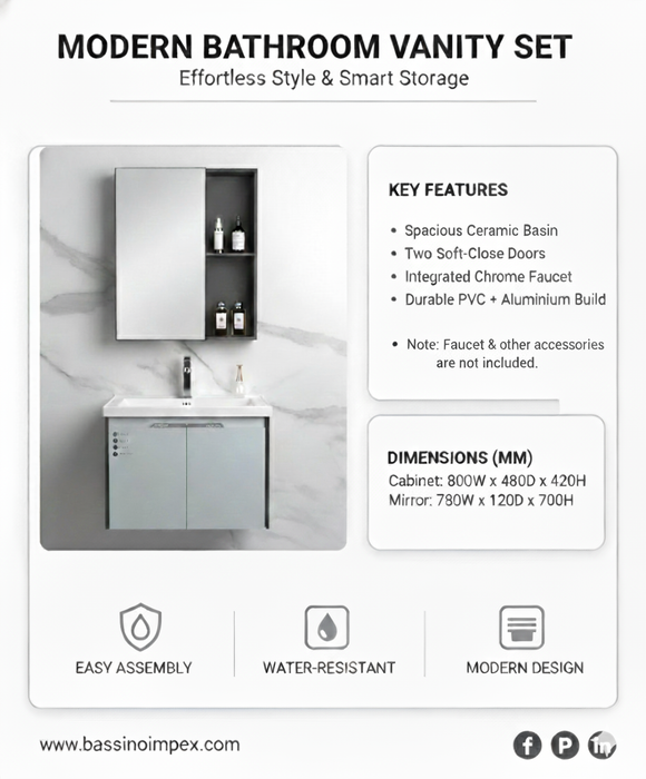 Premium Bathroom Cabinet Set with Ceramic Basin & Mirror Cabinet 800mm