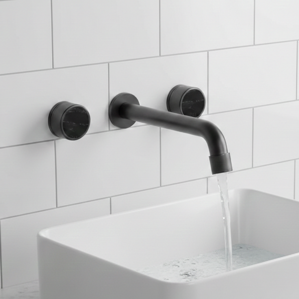 BASSINO Wall Mount Basin Mixer Tap with Dual Knobs – Brass Body | Premium Bathroom Faucet 5 Years Warranty Gun Grey