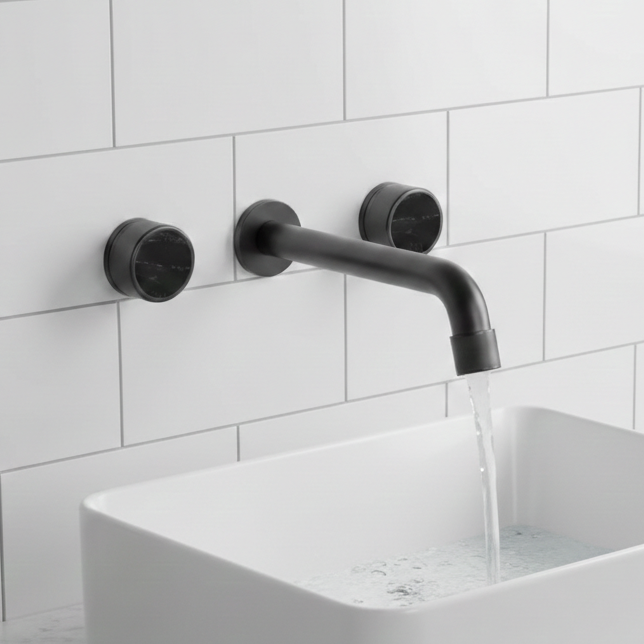 BASSINO Wall Mount Basin Mixer Tap with Dual Knobs – Brass Body | Premium Bathroom Faucet 5 Years Warranty Gun Grey