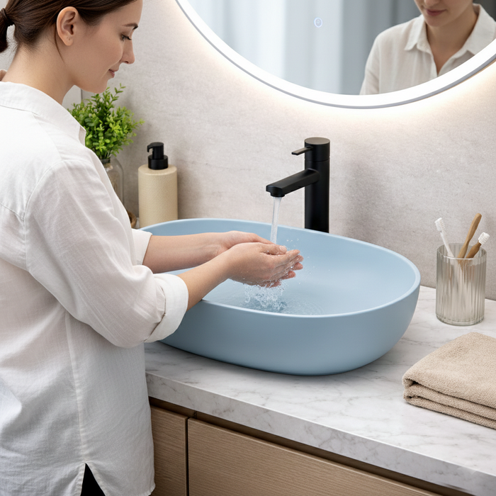 Designer Oval Countertop Wash Basin | (24" × 17" × 6" IN) Matte Finish Bathroom Sink