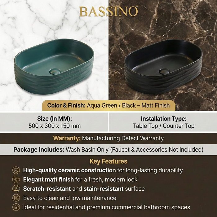 Premium Designer Ceramic Table Top Wash Basin, (20 x 12 x 6 In) ZXTT/744/745