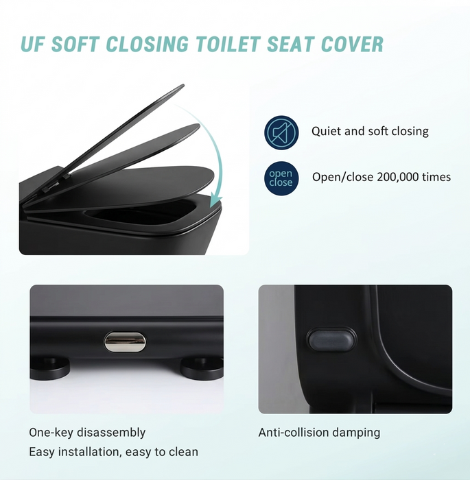 Bassino Full Matt Black Wall Hung Toilet – Rimless WC with UF Seat Cover | 20.5 x 13.5 x 14 Inches
