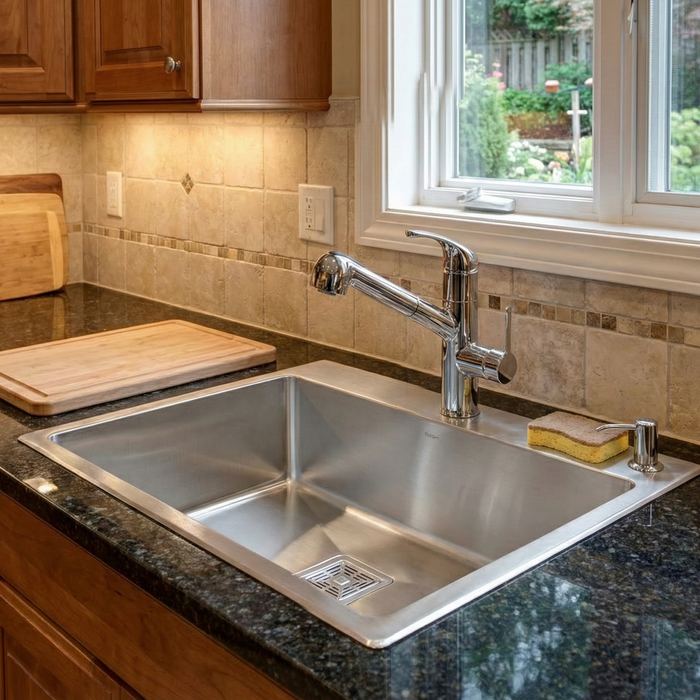 Handmade SS 304 Grade Kitchen Sink, Matte Finish, 24x18x9 In, 25 Years Warranty