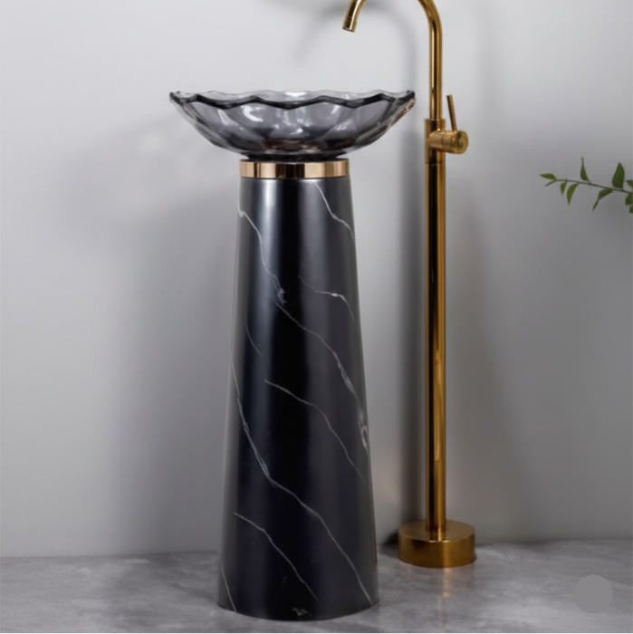 Glass Pedestal Wash Basin,size-16x16x34 Inch