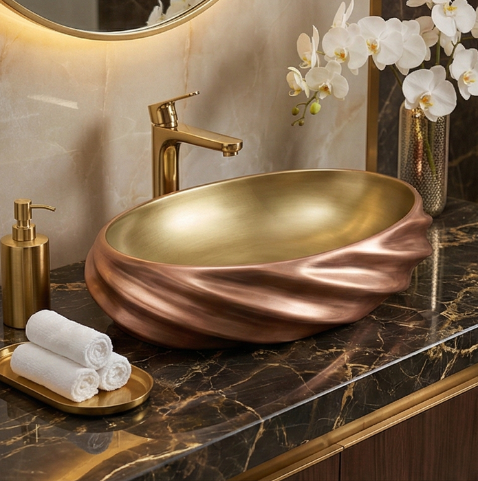 Antique Matt Designer Countertop Wash Basin | Dual-Tone Sculpted Basin (21″ × 13″ × 6″ IN)