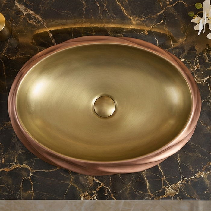 Antique Matt Designer Countertop Wash Basin | Dual-Tone Sculpted Basin (21″ × 13″ × 6″ IN)